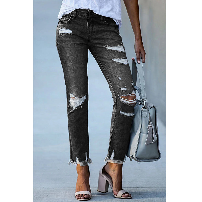 Distressed Mid Rise Jeans