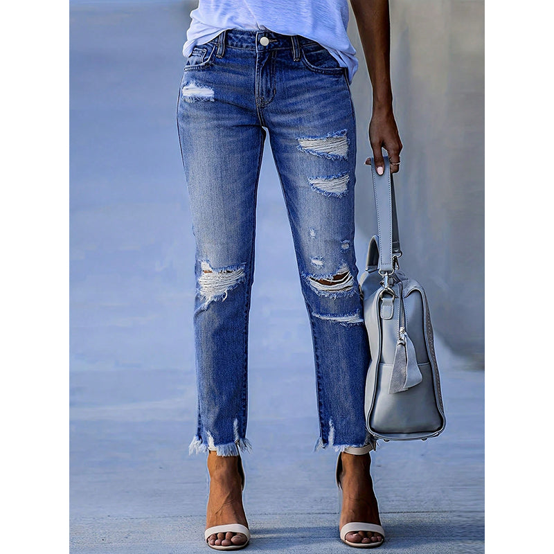 Distressed Mid Rise Jeans