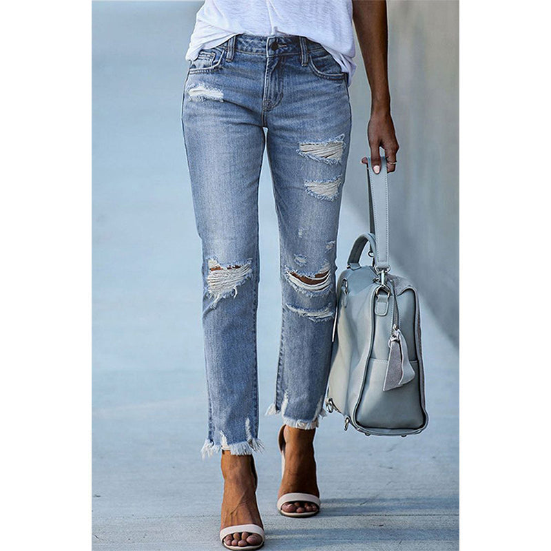 Distressed Mid Rise Jeans